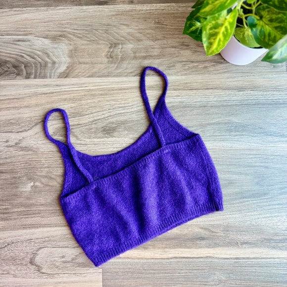 Zara Floral Beaded Purple Wool Blend Knit Crop Tank Top Women’s Size S - Picture 12 of 13